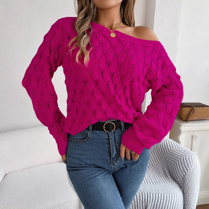 Clearance Hot-Selling Autumn and Winter Casual Feather Hollow-Out Off-Shoulder Lantern Sleeve Sweater Independent Cross-Border Women's Fashion