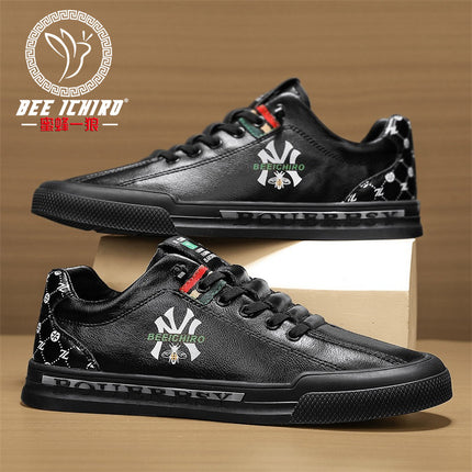 Bee and Wolf Flagship Store European Style Autumn and Winter New Men's Sneakers Casual Trendy Leather Shoes White Office Slip-On Shoes