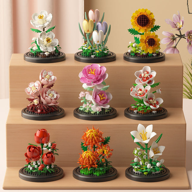 Cross-border Compatible Lego Eternal Flower Blocks Flower Sunflower Rose Potted Children's Assembled Toy Women's Ornament Gift