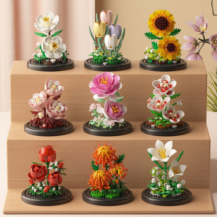 Cross-border Compatible Lego Eternal Flower Blocks Flower Sunflower Rose Potted Children's Assembled Toy Women's Ornament Gift