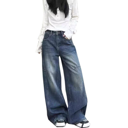 Wide-Leg Jeans for Women, American Design, New Style, Plus-Size, Pear-Shaped, Body-Covering, Curved Knife Pants, Large Size, Retro Straight-Leg Long Pants