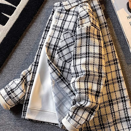 American retro houndstooth small fragrant style woolen coat high-end feeling ruffian handsome lapel jacket home figure# XXF024