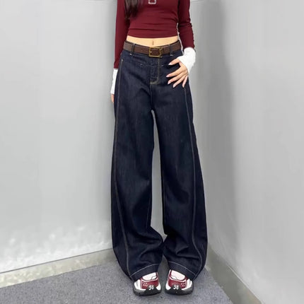 American Retro Straight-Leg Floor-Length Denim Blue Summer New Loose High-Waisted Slimming Drape Wide-Leg Jeans for Women