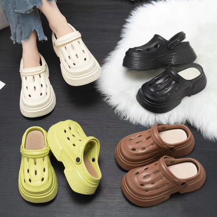 2024 New Style Hole-In-The-Wall High-Looking Fashionable Summer Outer Wear Thick-Soled Heightening Two-Wear Lightweight Slippers for Women