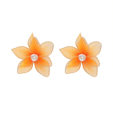 European and American Exaggerated Fabric Pearl Flower Atmospheric Earrings for Women, Light Luxury, High-End, Temperament, Fashion, European and American Cross-Border Supply