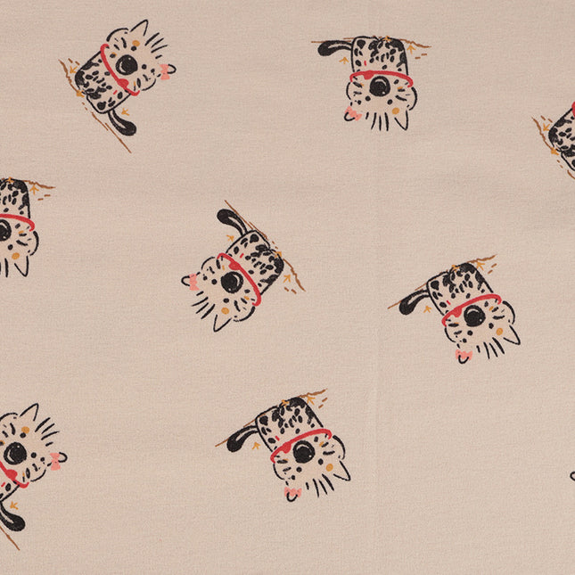 in stock Cotton Sanding Printed Fabric Proud Cat Floral Cloth Cartoon Children's Wear Shirt Fabric