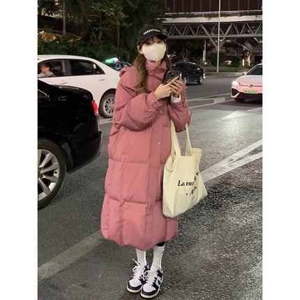 Raspberry Powder Puff Long Cotton Coat Women's Loose Slimming Over-the-knee Bread Suit oversize Slimming Cotton Coat Coat