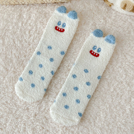 Coral Fleece Socks for Women, Mid-Calf, Winter Warm Thickened Maternity Socks, Three-Dimensional Plush Cartoon Home Floor Socks