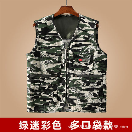 Men's Vest for Spring and Autumn, Padded for Middle-Aged and Elderly Men, Multi-Pocket Vest, Outdoor Fishing Casual Wear, Dad's Vest