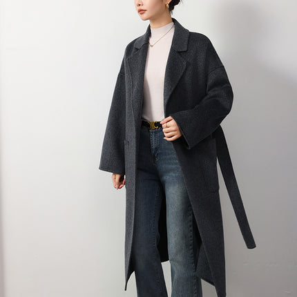 Double-Sided Woolen Loose-Fitting Over-The-Knee Suit Collar Coat 100% Wool Casual Women's Extended Length Mid-Length Style