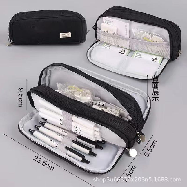 Japanese and Korean Double-Layer Pencil Case for Elementary, Middle, and High School Students, Cross-Border Oxford Cloth Multifunctional Creative Stationery Pencil Case a