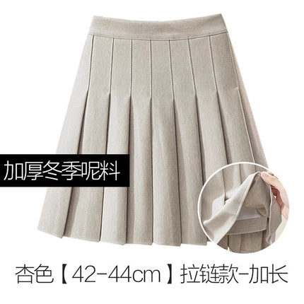 Thickened Woolen Pleated Skirt Skirt Women's Autumn and Winter New Slimming High Waist A- Line JK College Black Ins Short Skirt