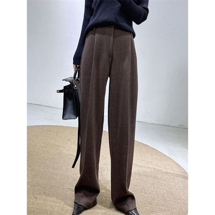 Pet Fans: Autumn and Winter New Style Wool Acetate White Wide-Leg Pants for Women, Woolen Suit Pants, Soft and Waxy Extended Casual Pants