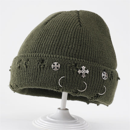 2025 Winter Simple Letter Pullover Hat Round Top Brimless Thickened Acrylic Fashionable Warm Knitted Hat