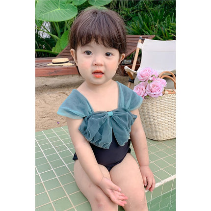 Ins Kidsren's Swimsuit Girls One-Piece Bow 2023 New Korean Cute and Stylish Baby Popular Swimsuit