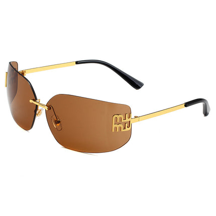 European and American New Fashion Black Sunglasses Frameless Retro Ins Internet Celebrity Same Style Women's Metal Sunglasses Cross Border