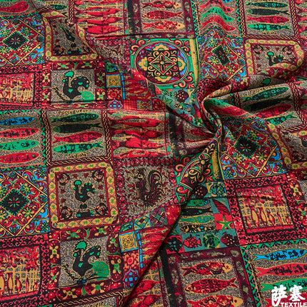 Hemp Cotton Digital Printed Fabric Yunnan Lijiang Retro Bohemian Fabric Hotel Pillow Bar Tablecloth