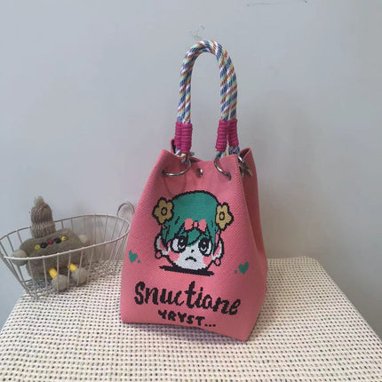 Handbag Women's New Fashion Cute Cartoon Animal Large Capacity Portable Storage Bag Commuter Shoulder Bag Woven Bag