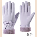 Fur-edged double-ear bow—purple / One size fits all