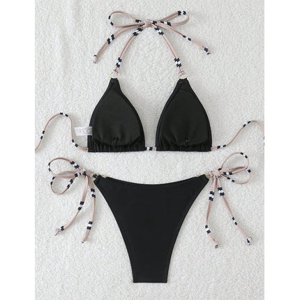 European and American Cross-Border Two-Piece Swimsuit for Women, New Bikini, Solid Color, Fashionable, Sexy, Push-Up, Deep V, Beach Vacation, High-End