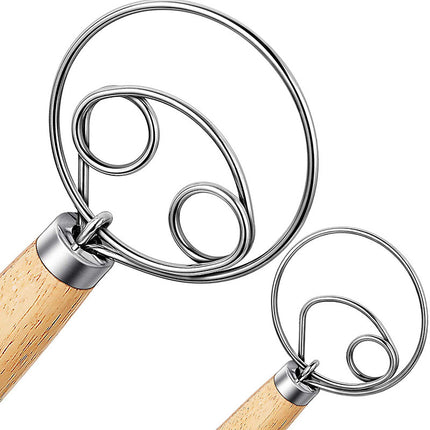 Stainless Steel Oak Handle Coil Dough Beater Double Ring Manual Egg Beater Single Ring Flour Stirrer