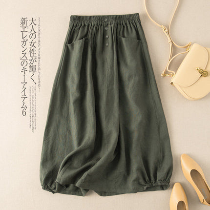 plus size Women's 2023 Summer New Cotton and Linen Vintage Skirt Slimming Artistic Elegant Mid-length High Waist A- line Skirt