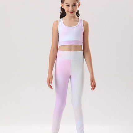 Cross-border Foreign Trade Children's Quick-drying Clothes Suit Sports Fitness Training Running High Elastic Skin-friendly Breathable Yoga Clothing for Girls