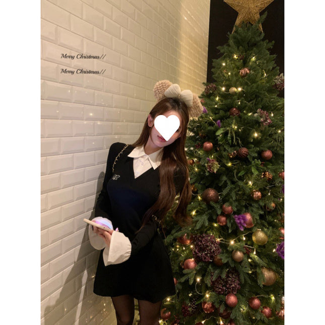 College Style Fake Two-Piece Shirt Dress for Women in Autumn and Winter, Pure Lust, Sexy Hip-Hugging, Beautiful Little Mom Short Skirt with Inner Skirt
