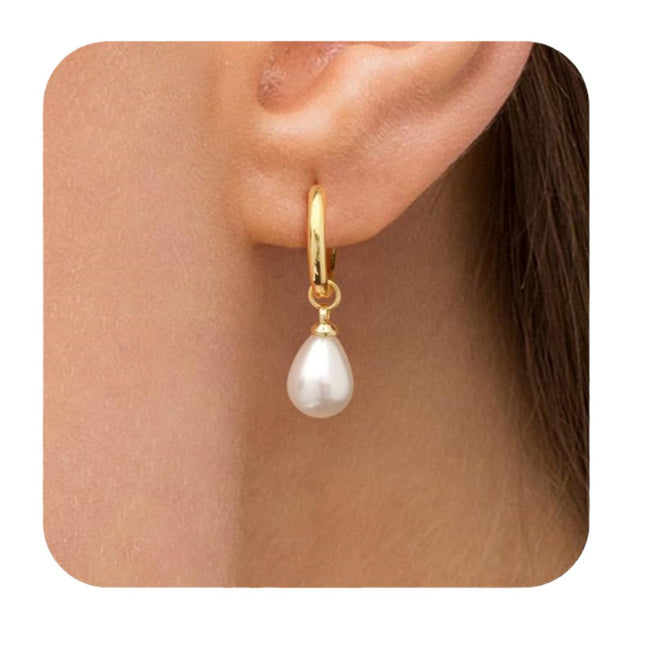 European and American Cross-border Hot Selling Stainless Steel 18k Gold Plating Drop Shape Pearl Earrings High-grade Ladies Earrings Earrings