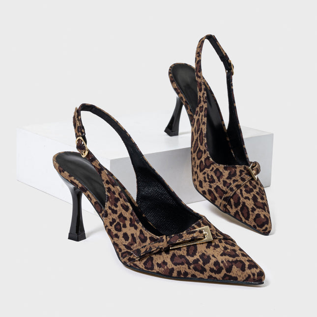 Leopard Print High Heels for Women 2026 New Style Back Strap Pointed Toe Sandals European and American Style Open-Back Shoes Cross-Border Trade