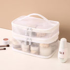 Double layer mesh cosmetic bag-white