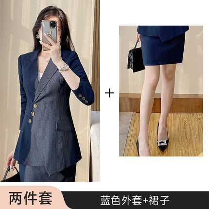 High-end Sense Striped Suit suit Women's 2024 Autumn Fashion Elegant High-end Business Wear Goddess Fan Dress Suit