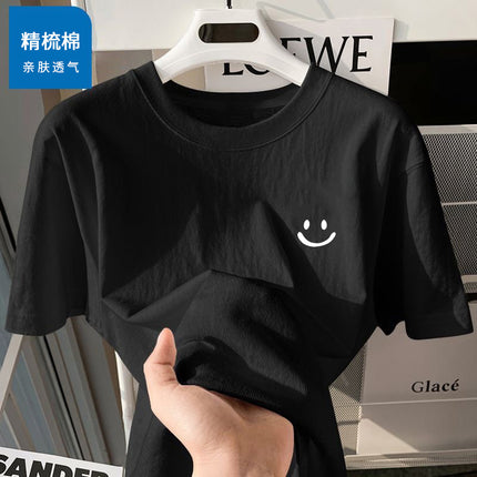 Factory Outlet Cotton Short-sleeved T-shirt Men's Fashion Brand Summer Loose Five-sleeved Fashionable Simple Printed Top Couple
