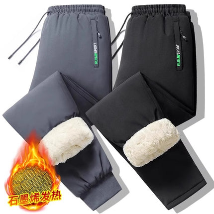 Cross-border Winter Lamb Velvet Sports Pants Men's fleece-lined Thickened Waterproof Warm Outdoor Down Cotton Pants Casual Trousers