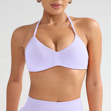 Cross-Border Large Size Halterneck Sports Bra High-Intensity Beautiful Back Sling Sports Bra All-In-One Sports Vest Chest Pad