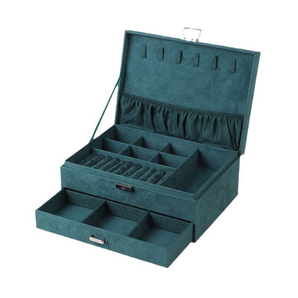 Double Dark Green Suede Jewelry Box Jewelry Earrings Bracelet Bag Jewelry Ring Necklace Jewelry Storage Box