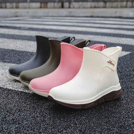 Korean Style Rain Boots for Women, New Adult Non-Slip Kitchen Rain Boots, Short-Tube Cute Thick-Soled Rubber Shoes, Overshoes, Car Wash Waterproof Shoes