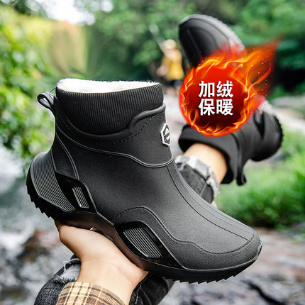 Cross-Border Rain Boots for Men, Kitchen Chef Work Safety Shoes, Rider Rain Boots, Fishing Non-Slip Waterproof Black Rubber Shoes, Water Shoes