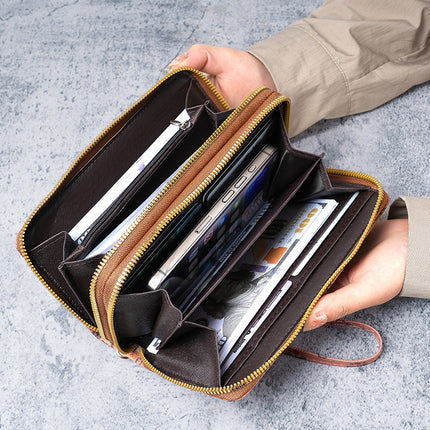 Factory wholesale European and American fashion double-layer zipper coin purse women's wrist strap handbag multi-functional mobile phone bag