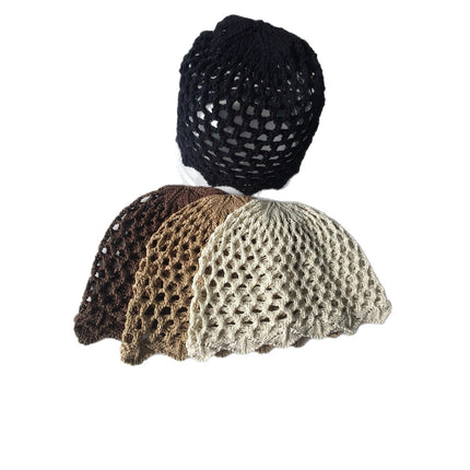 Korean Niche Design Cotton Hollow Breathable Knitted Hat for Women with Large Head Circumference, Fashionable Photo-Taking Head Wrap Hat