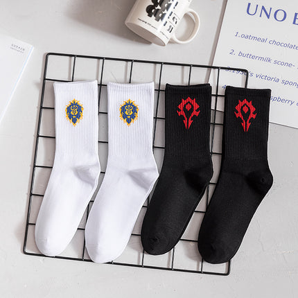 Warcraft Men's Socks Autumn and Winter Mid-tube Sports Socks Embroidered Solid Color Cotton Socks Casual Men's Socks Game Cartoon WOW