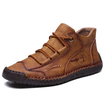 9932 Men's Shoes Short Boots Autumn Sewn Leather Boots High-Top Leather Flats Outdoor Workwear Casual Shoes Large Size Cross-Border Sneakers