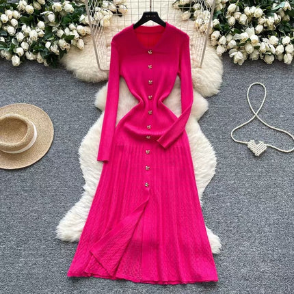 Cross-Border Fast Selling Elegant Slim-Fit Polo Collar Women's Dress 2026 New Style Knitted Long Dress