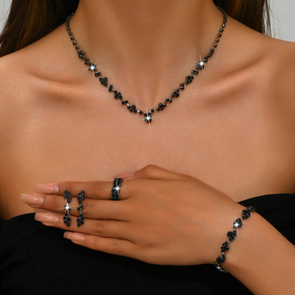 Simple Exquisite Hot-selling Claw Chain Necklace Earrings Bracelet suit Three-piece Set Full Diamond Clavicle Chain Dinner Dress Accessories