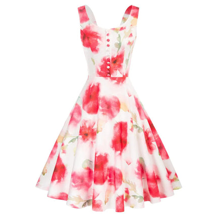 Cross-border Foreign Trade 1950S Retro Cocktail Dance Sleeveless Homecoming Dress Summer Printed Button A Word dress