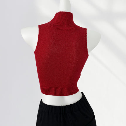 Hot Sweetheart Knitted Tight Vest Women's High Collar Open Waist Hole Hollow Sexy American Style Hot Girl Small Top Ins
