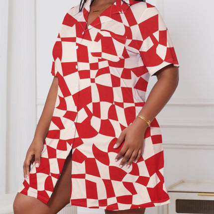 Cross-border foreign trade wholesale plus size ladies summer pajamas lapel cardigan plaid nightgown skirt can go out home clothes