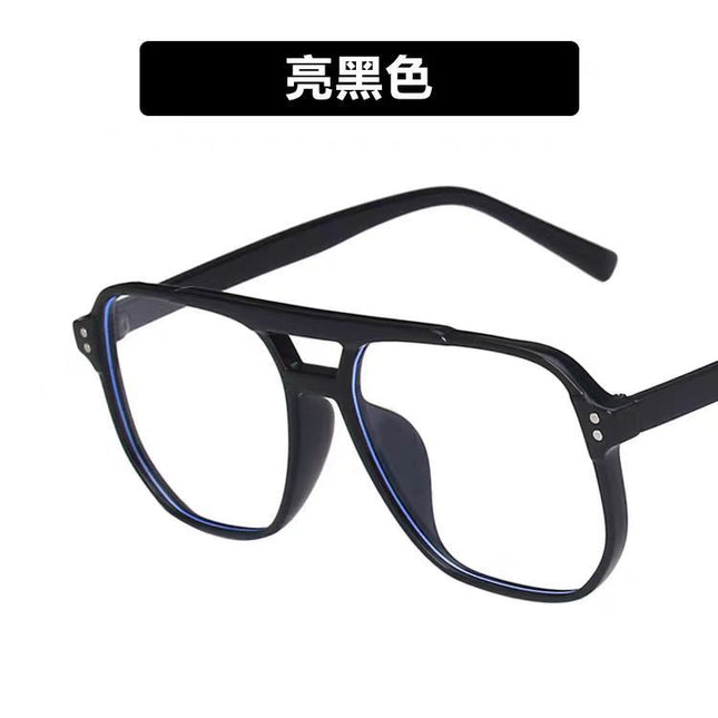 Fashion large frame double beam anti-blue light glasses frame 2024 new plain plain plain mirror women's college retro fashion glasses frame