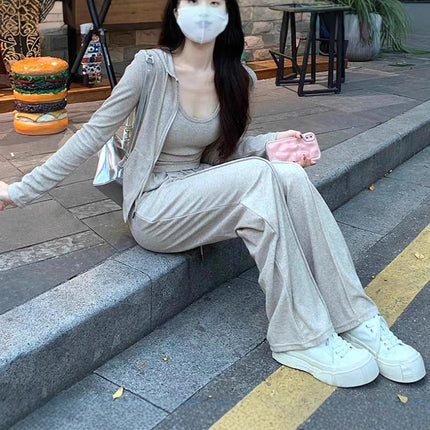 Casual Sports suit Women's 2024 Autumn Dress with a Set of High-end Fashion Sweat Pants Three-piece Western Style