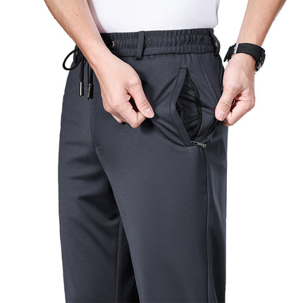 Autumn and Winter fleece-lined Casual Pants Straight Elastic Waist Stretch Pants Men's Thickened Business Men's Pants Elastic Waist Warm Pants